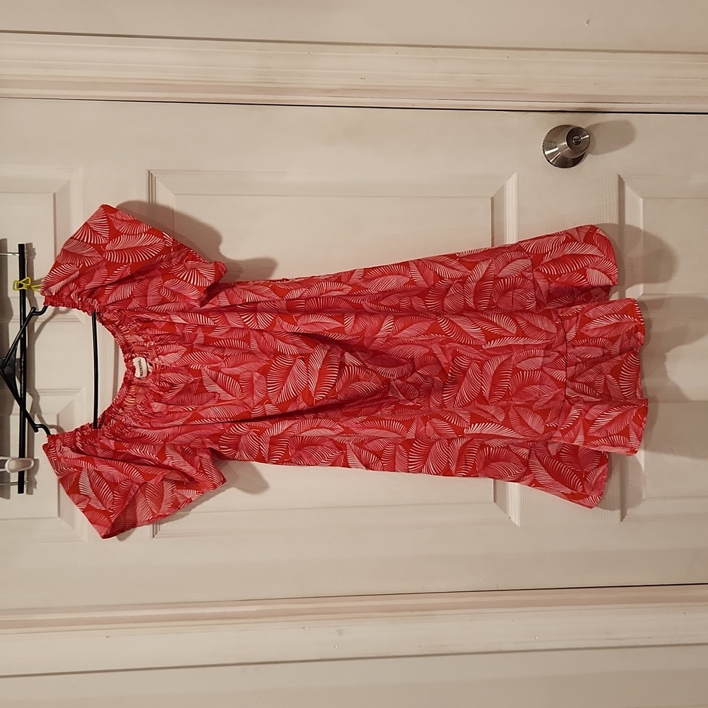 Merona red and pink leaves off shoulder dress